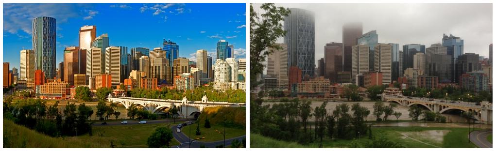 Downtown Calgary before & after the 2013 Flood 