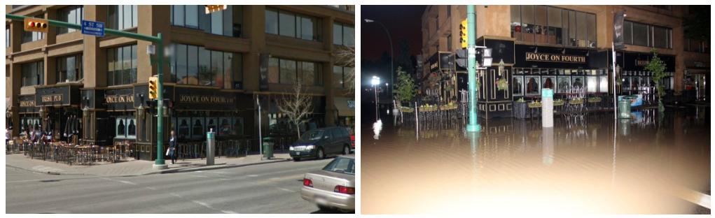 Downtown Calgary before & after the 2013 flood